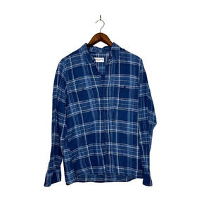 Officine Generale Men's Ahman Check Button Down Shirt in Indigo/White Size M